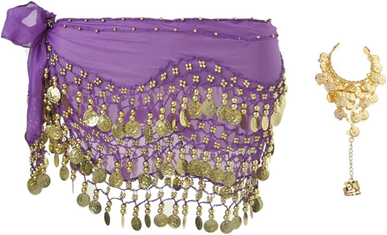 Bellylady Gold Coins Belly Dance Hip Scarf, Wholesale Dance Belt & Gypsy Bracelet Apparel & Accessories > Clothing Accessories > Scarves & Shawls BellyLady Purple  