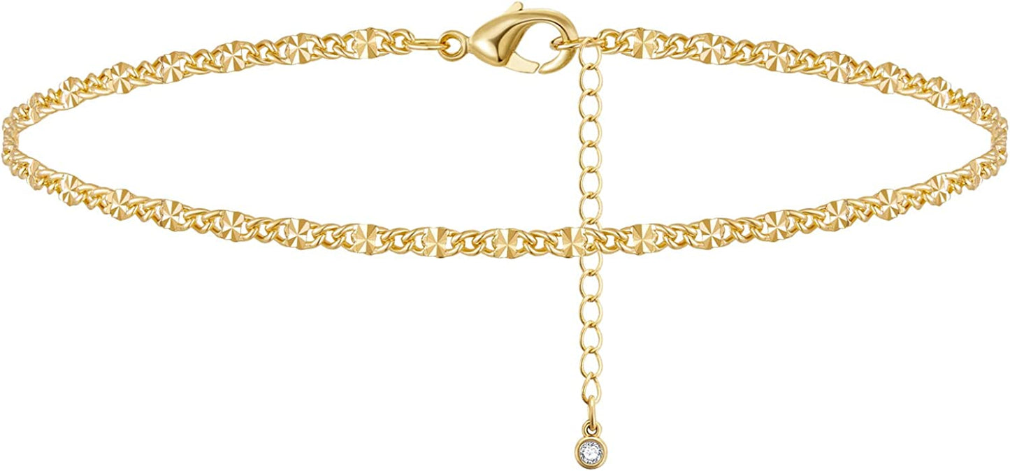 Kissyan Gold Ankle Bracelets for Women, Dainty 14K Gold Plated Anklets Cuban Link Chain Ankles Adjustable Snake Tennis Anklet Bracelet Tiny Beach Foot Jewelry Gifts for Women Girls Apparel & Accessories > Jewelry > Anklets KissYan Gold-studs anklet  