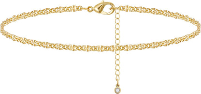 Kissyan Gold Ankle Bracelets for Women, Dainty 14K Gold Plated Anklets Cuban Link Chain Ankles Adjustable Snake Tennis Anklet Bracelet Tiny Beach Foot Jewelry Gifts for Women Girls Apparel & Accessories > Jewelry > Anklets KissYan Gold-studs anklet  