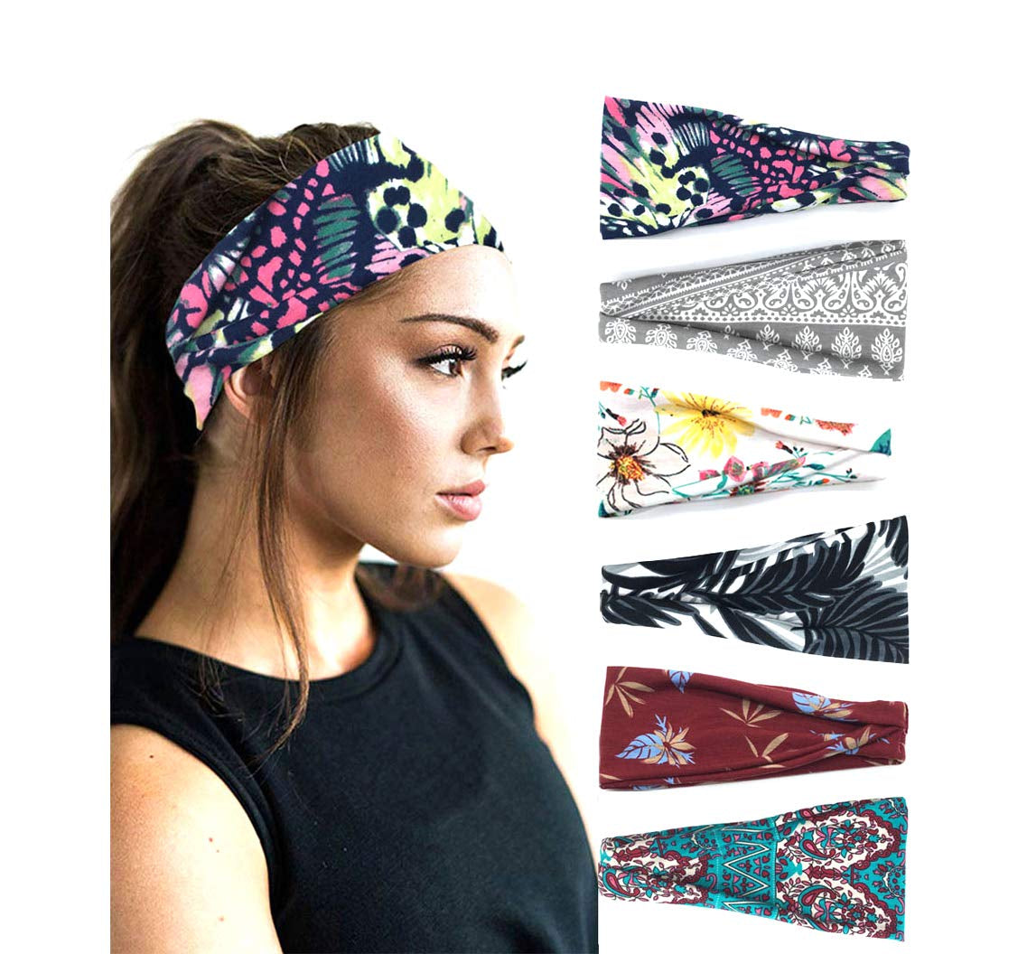 PLOVZ 6 Pack Women'S Yoga Running Headbands Sports Workout Hair Bands (Set 10) Apparel & Accessories > Clothing Accessories > Bandanas & Headties PLOVZ Set 9  