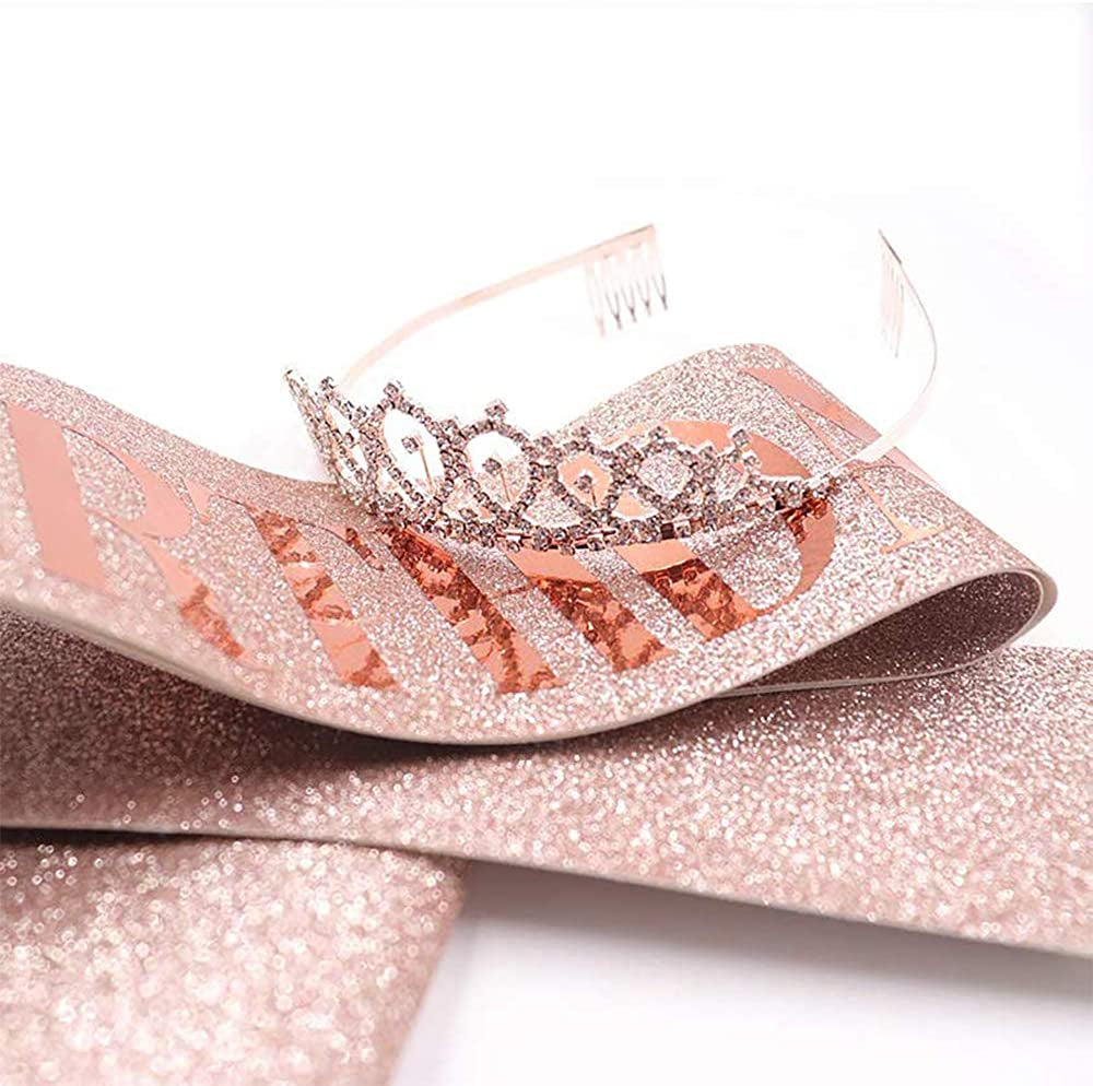 Birthday Girl Sash & Rhinestone Tiara Kit - Rose Gold Birthday Gifts Glitter Birthday Sash Birthday Party Favors Apparel & Accessories > Clothing Accessories > Sashes ADBetty   