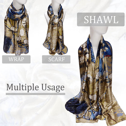 Silk Scarf for Women Fashion Long Satin Lightweight Large Shawl Wrap Printed Sleep 70''X35'' Apparel & Accessories > Clothing Accessories > Scarves & Shawls KYLIE MAX   