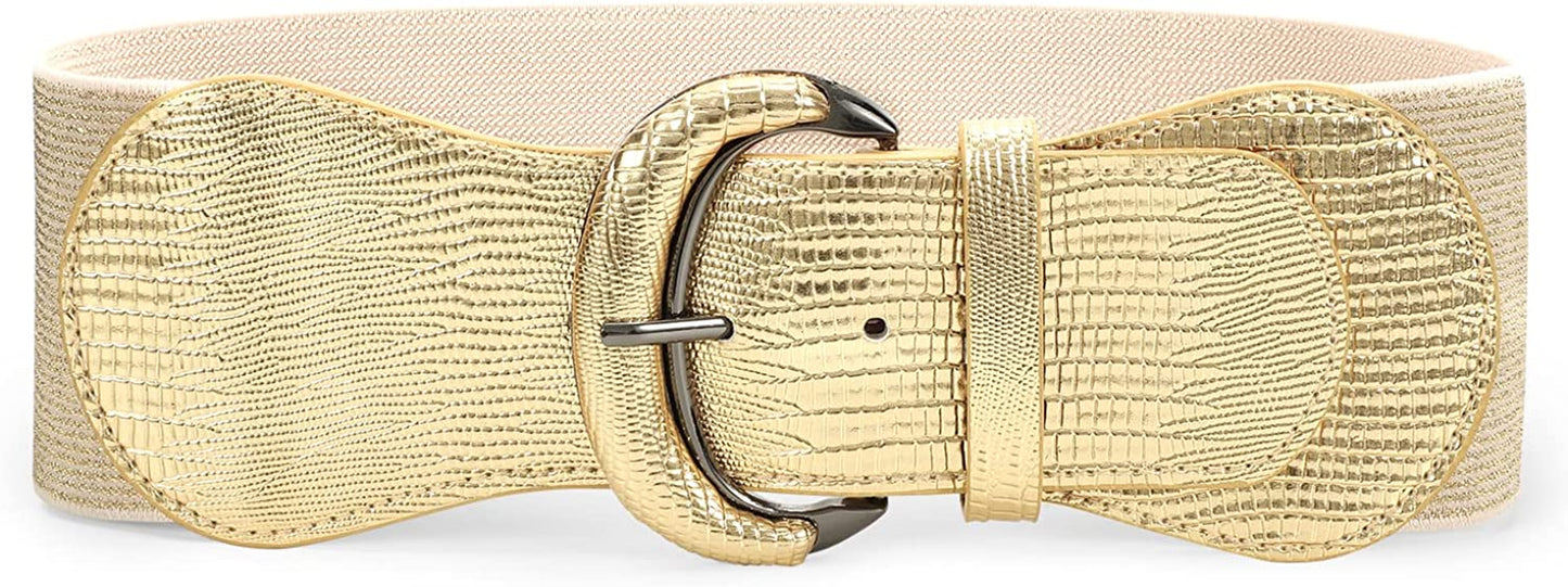JASGOOD Women Stretchy Wide Waist Belt for Dress Ladies Elastic Belt Hook Buckle Apparel & Accessories > Clothing Accessories > Belts KYLIE MAX K-gold Suit for size 26"-30" 