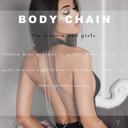 Victray Crystal Body Chain Bikini Body Chains Nightclub Chest Chain Fashion Body Jewelry for Women and Girls (Silver) Apparel & Accessories > Jewelry > Body Jewelry YD   