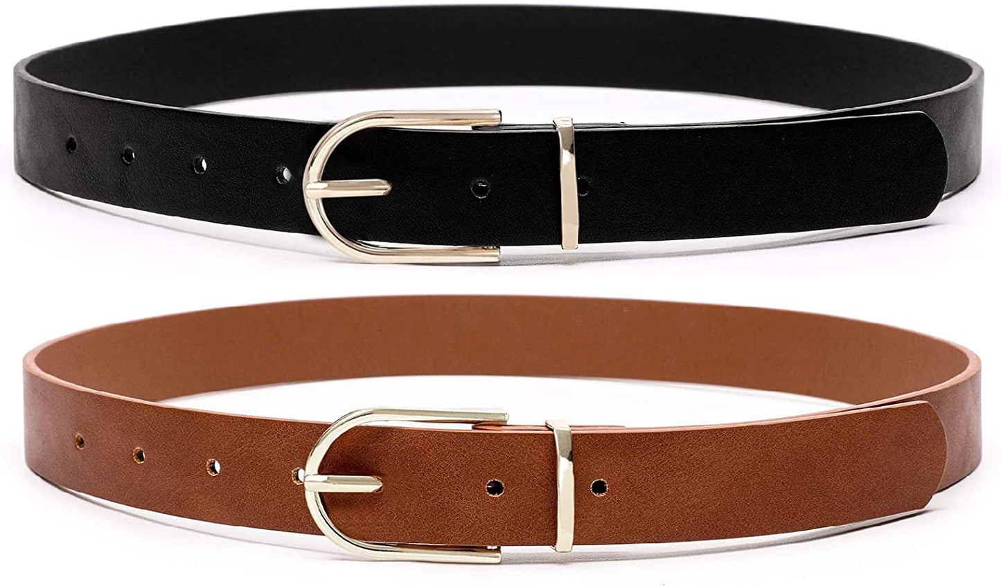 Earnda 2 Pack Brown Belt Women'S Chic Faux Leather Waist Belt for Jeans Apparel & Accessories > Clothing Accessories > Belts Earnda Black&brown Large: fits waist from 33"-36" 