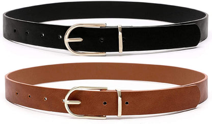 Earnda 2 Pack Brown Belt Women'S Chic Faux Leather Waist Belt for Jeans Apparel & Accessories > Clothing Accessories > Belts Earnda Black&brown Large: fits waist from 33"-36" 