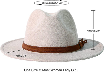 Lanzom Women Lady Felt Fedora Hat Wide Brim Wool Panama Hats with Band Apparel & Accessories > Clothing Accessories > Hats Lanzom   