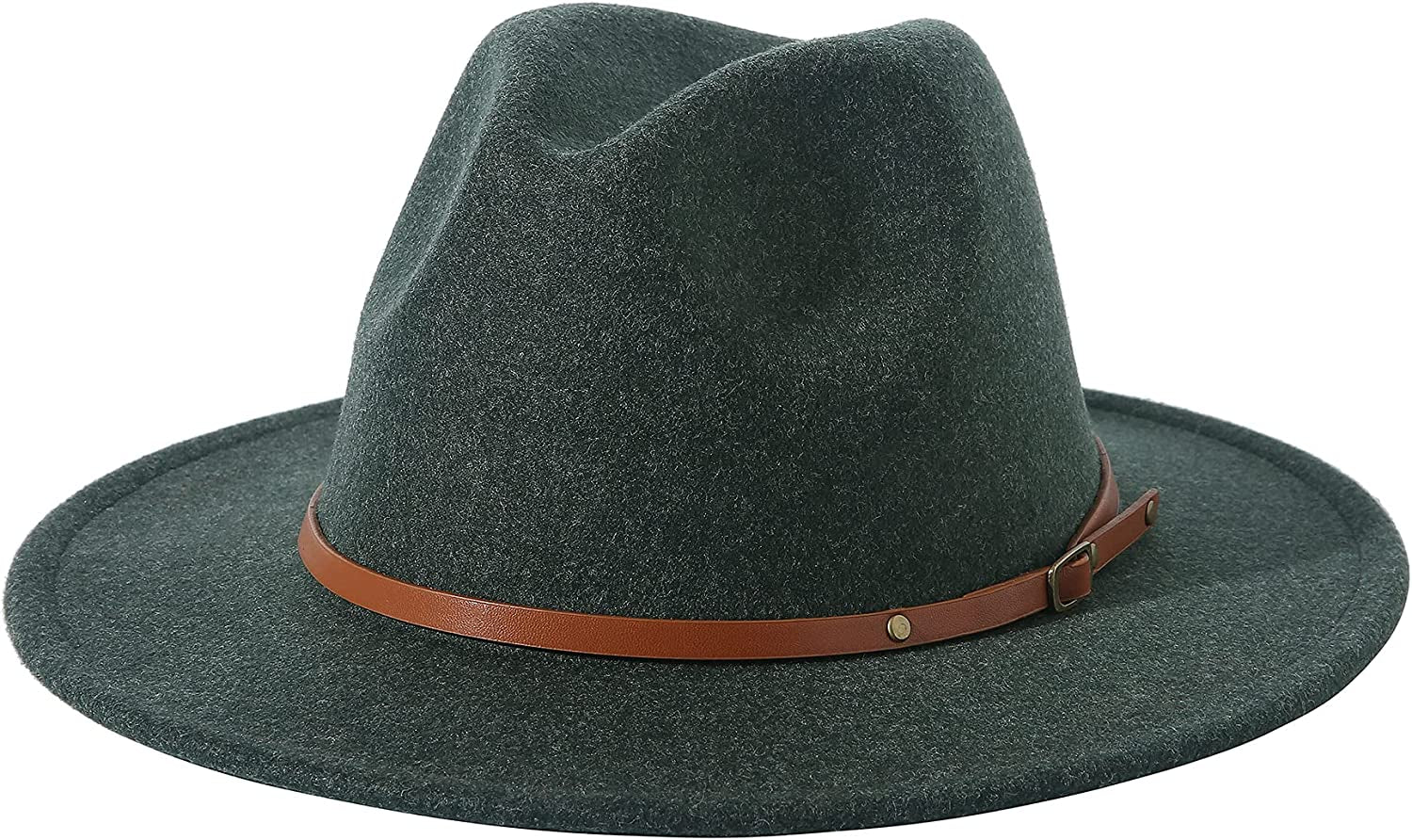 Lanzom Women Lady Felt Fedora Hat Wide Brim Wool Panama Hats with Band Apparel & Accessories > Clothing Accessories > Hats Lanzom E-dark Green  