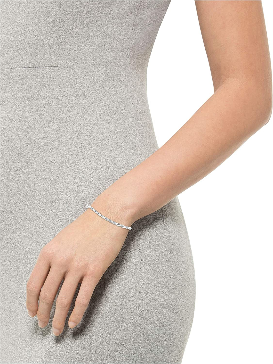 Essentials Gold or Rhodium Plated Sterling Silver Diamond-Cut Rope Chain Link Bracelet Apparel & Accessories > Jewelry > Bracelets KYLIE MAX   