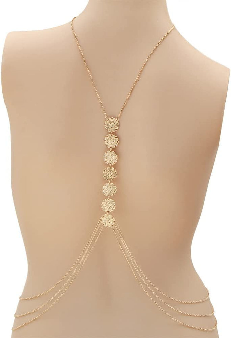 Asphire Bohemian Coin Body Chain Sexy Back Necklace Jewelry Beach Body Accessories for Women Layered Harness Bikini Chain (20 Inch, Gold) Apparel & Accessories > Jewelry > Body Jewelry Asphire   