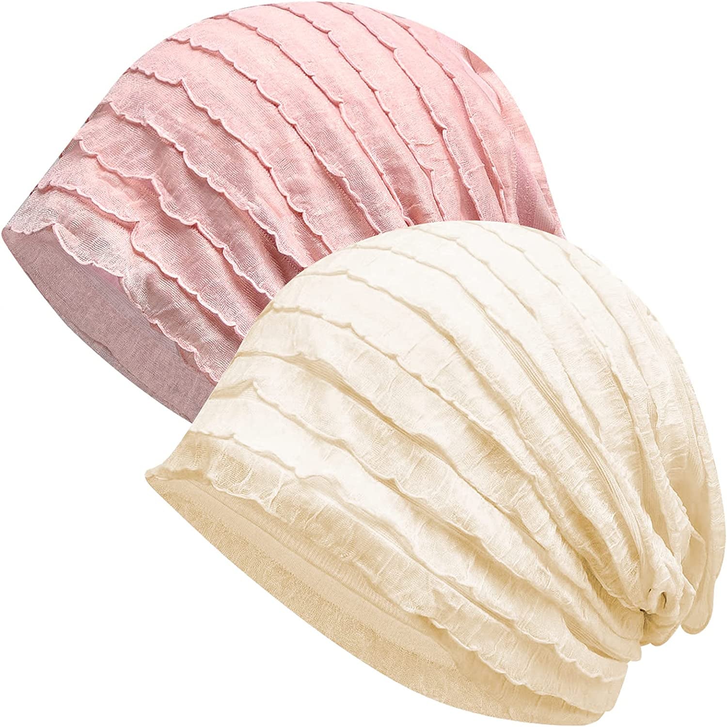 Kayier Women'S Baggy Casual Chemo Beanie Cap Apparel & Accessories > Clothing Accessories > Headwear Kayier 2 Pack - Beige & Pink  