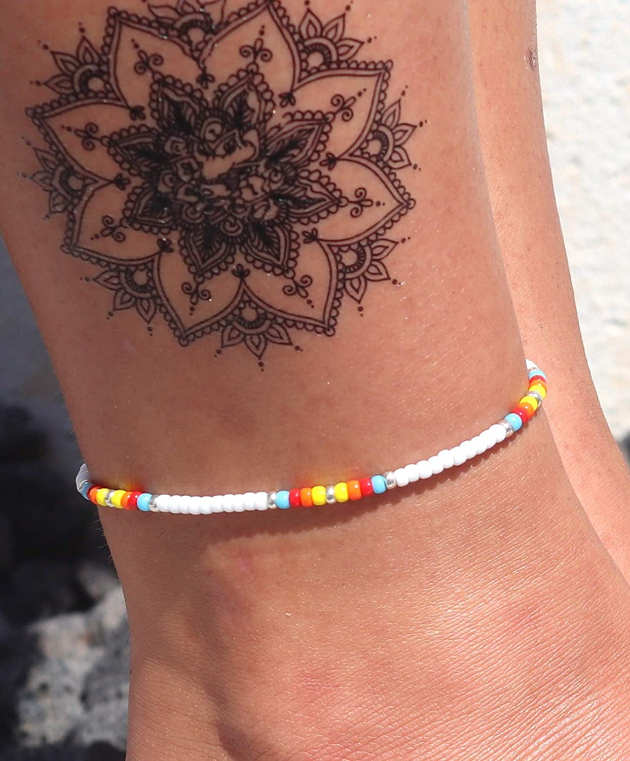 Boho Anklet, Native American Jewelry, Unique Thin Beaded Ankle Bracelet for Women or Girls, Colorful Bohemian Hippie Beach Waterproof Foot Jewelry, Handmade by Tribes Apparel & Accessories > Jewelry > Anklets Tribes by Sara K   
