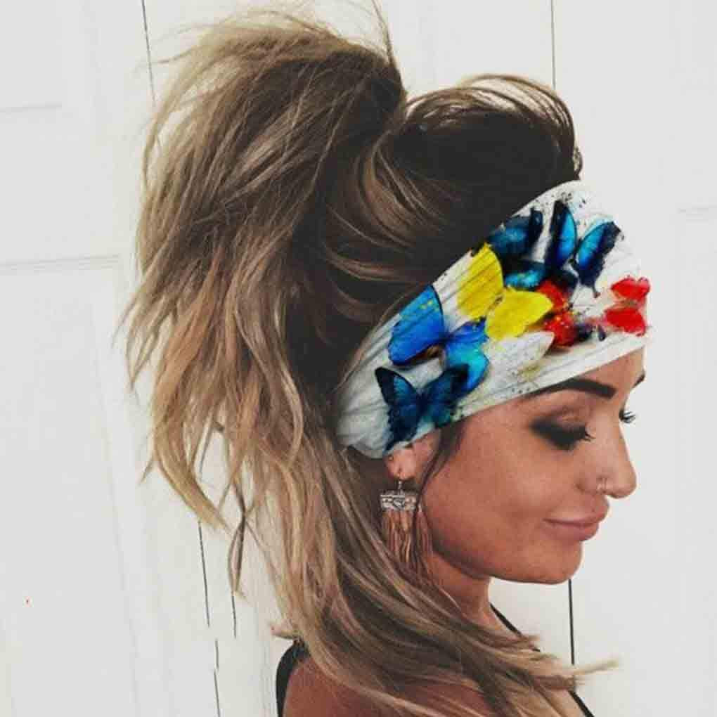 Olbye Wide Boho Headband Headwrap Butterfly Stretch Hair Bands Bandana Yoga Running Athletic Turban Head Bands Head Scarfs Hair Accessories for Women and Girls 4Pcs Apparel & Accessories > Clothing Accessories > Bandanas & Headties Olbye   