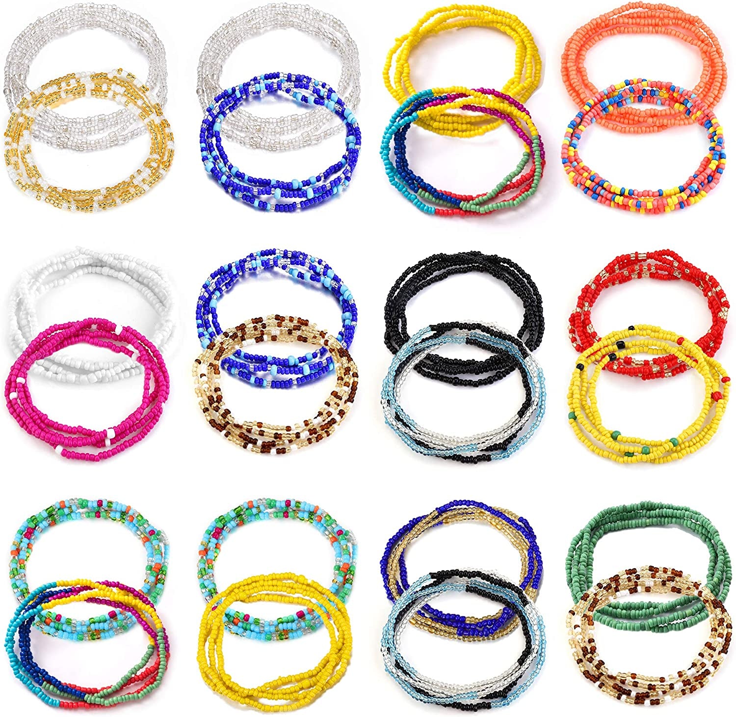 Honsny 24 Pcs Waist Beads for Women, Waist Chains Women Body Chain, Belly Beads Elastic Chain Colorful African Waist Beads plus Size for Loss Beach Bikini Jewelry for Woman Girl Apparel & Accessories > Jewelry > Body Jewelry Honsny Color-B  