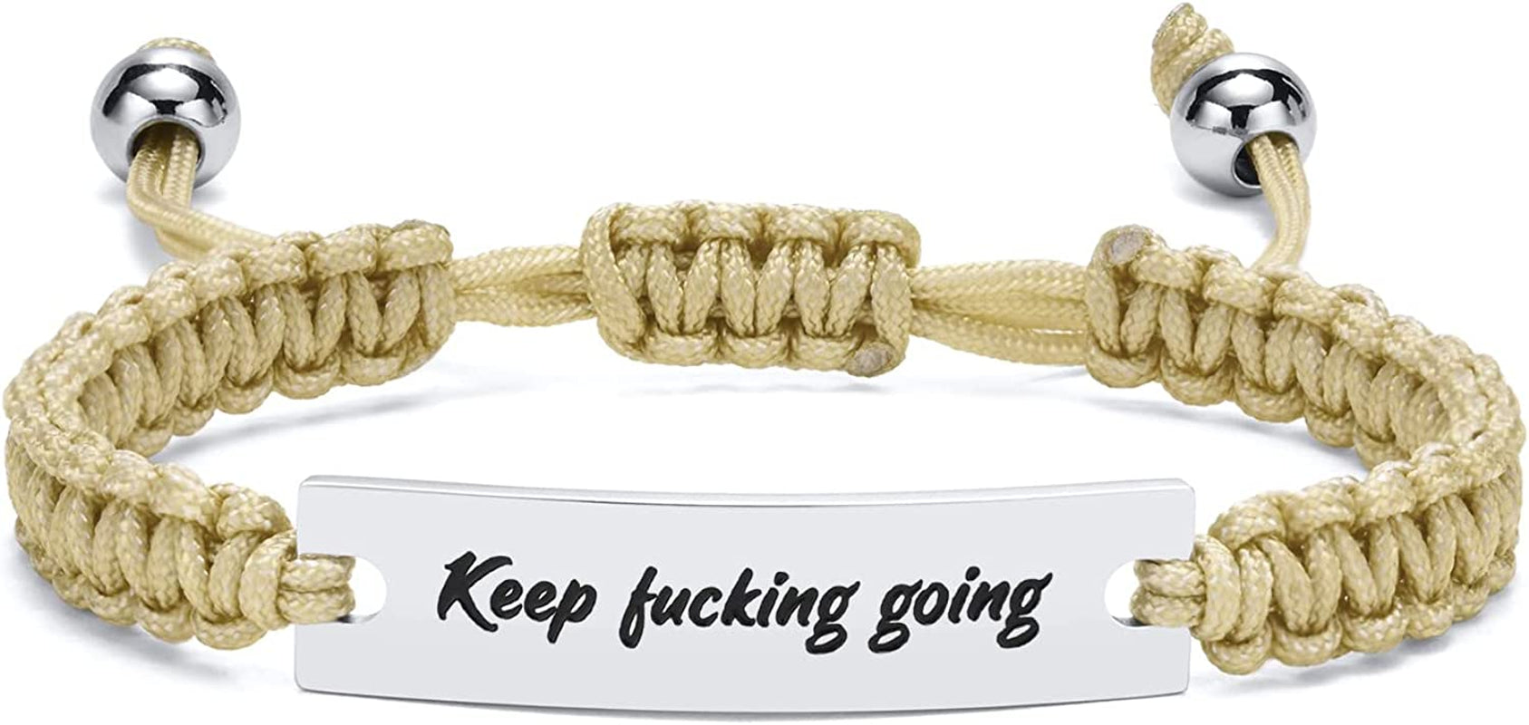 VNOX Personalized Inspirational Bracelet for Women Men - Engarved Handmade Rope Adjustable Bracelet Encouragement Motivational Gift Apparel & Accessories > Jewelry > Bracelets VNOX Jewelry Beige keep fucking going 