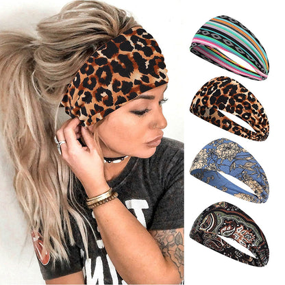 Vemalo Wide Headbands for Women, Boho Bandeau Head Bands, Workout Head Wraps, Stretch No Slip Hair Wraps Pack of 4 (Stylish) Apparel & Accessories > Clothing Accessories > Bandanas & Headties Vemalo Boho  