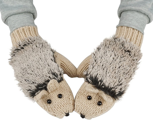 Double Layer Winter Thicken Warm Knit Mittens Cartoon Hedgehog Gloves Apparel & Accessories > Clothing Accessories > Gloves & Mittens Bienvenu Beige  