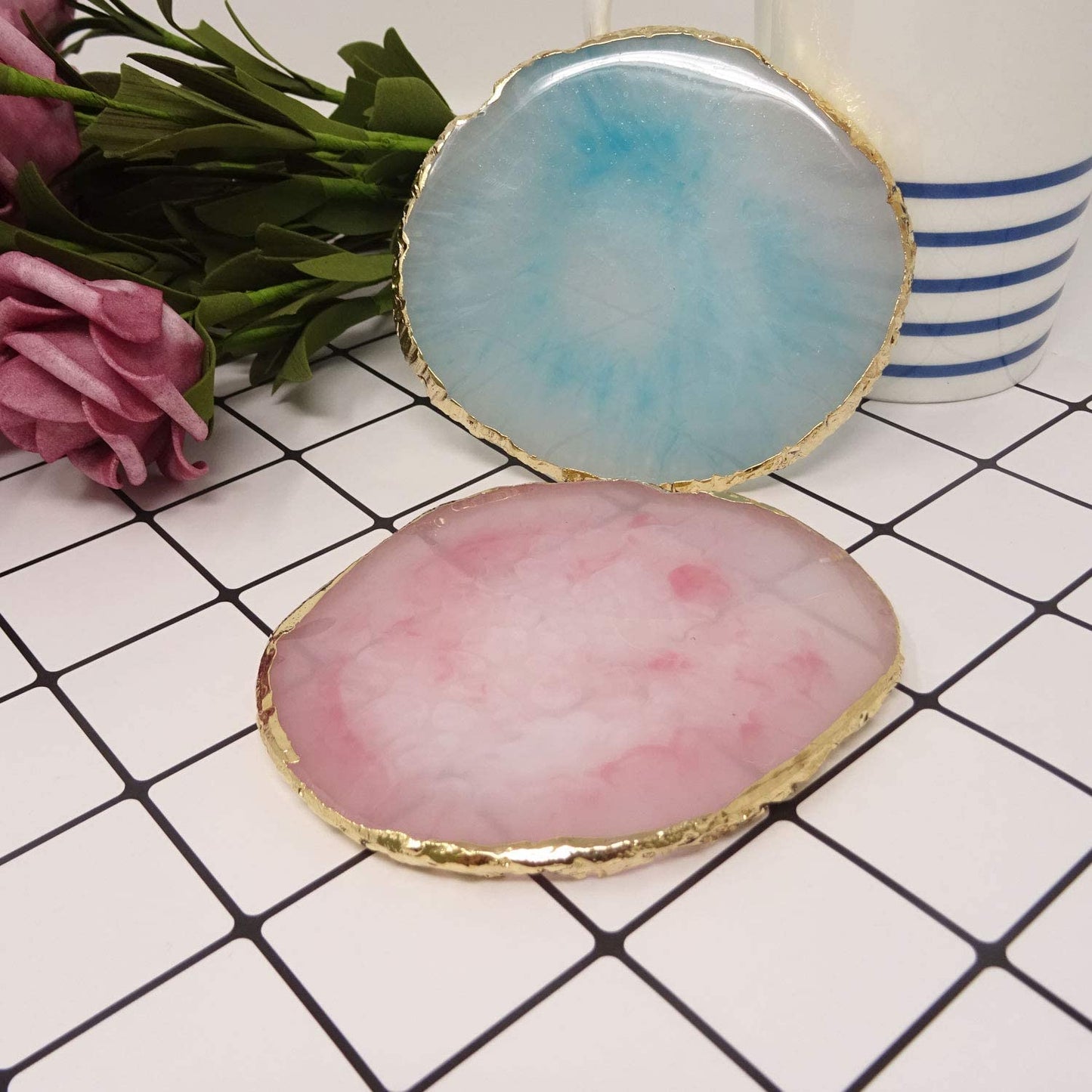 Honbay 2PCS Golden Edge Resin Nail Art Palettes Drawing Plates Manicure Display Tools for Women Health & Beauty > Personal Care > Cosmetics > Cosmetic Tools > Nail Tools HONBAY   