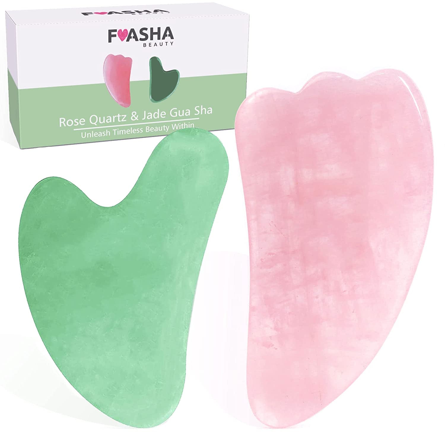 Gua Sha Facial Tools FUASHA - Premium 2-In-1 Jade & Rose Quartz Gua Sha Set - Lymphatic Drainage Scraping Massage Stone - Guasha Tool for Face - Facial Tools Sculpting Pack Health & Beauty > Personal Care > Cosmetics > Cosmetic Tools > Skin Care Tools Fuasha   