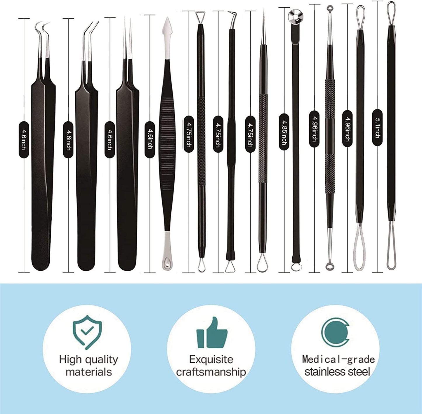 Pimple Popper Tool Kit 11 Pcs, Ybaoo Blackhead Remover Pimple Extractor Tools with Metal Case for Quick and Easy Removal of Blackheads,Pimples,Whiteheads,Zit Popper,Forehead,Facial and Nose (Black) Health & Beauty > Personal Care > Cosmetics > Cosmetic Tools > Skin Care Tools Ybaoo   