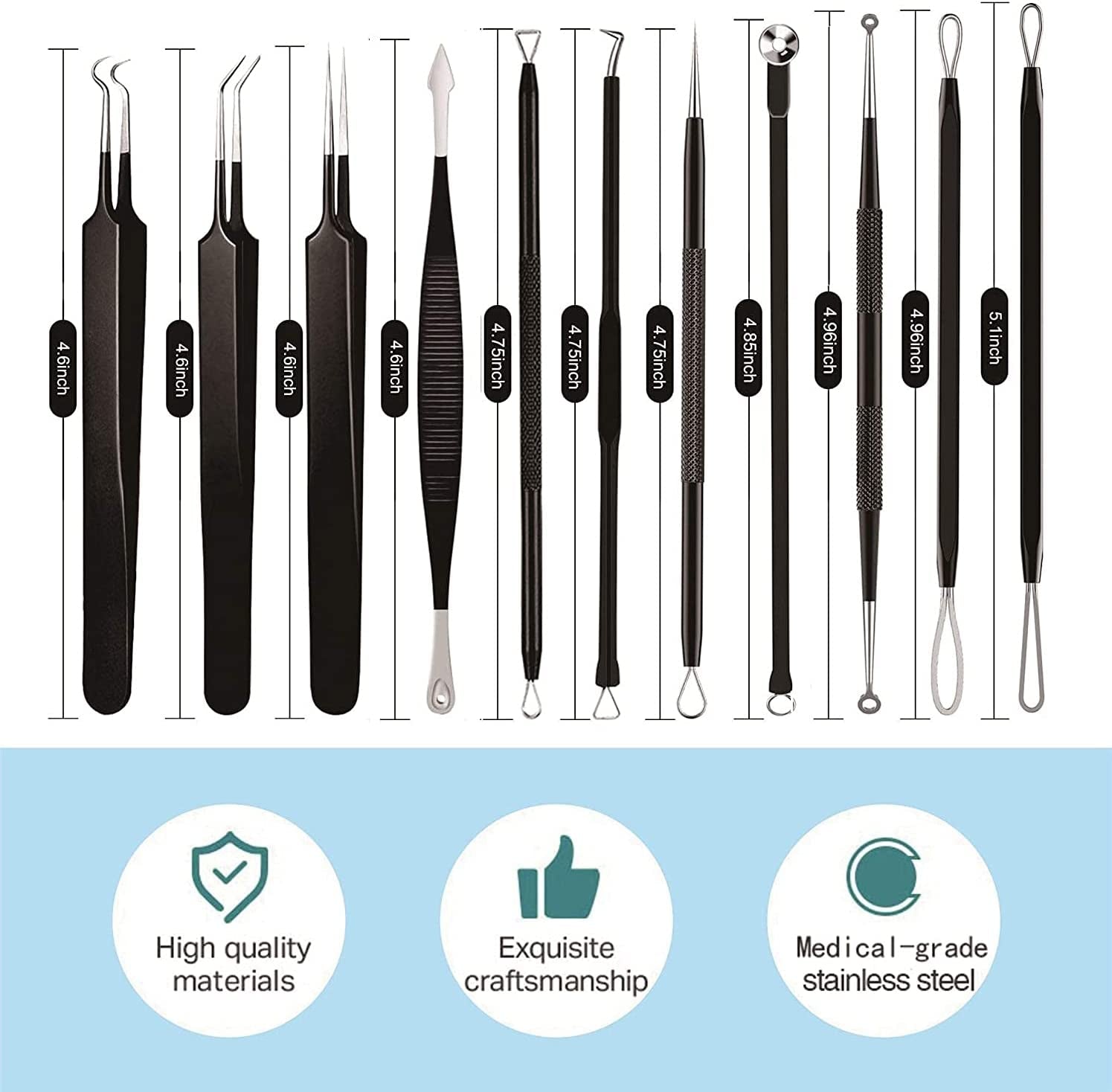 Pimple Popper Tool Kit 11 Pcs, Ybaoo Blackhead Remover Pimple Extractor Tools with Metal Case for Quick and Easy Removal of Blackheads,Pimples,Whiteheads,Zit Popper,Forehead,Facial and Nose (Black) Health & Beauty > Personal Care > Cosmetics > Cosmetic Tools > Skin Care Tools Ybaoo   