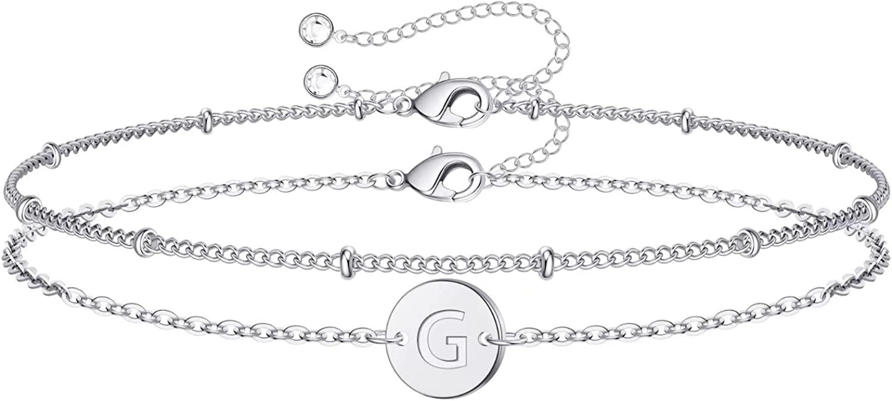 Silver Initial Bracelets for Women Teen Girls, 14K White Gold Filled Layered Letter Initial Bracelet Dainty Disc Initial Charm Bracelets Silver Bracelets for Women Girls Jewelry Gifts for Girls Apparel & Accessories > Jewelry > Bracelets MONOZO G  