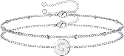 Silver Initial Bracelets for Women Teen Girls, 14K White Gold Filled Layered Letter Initial Bracelet Dainty Disc Initial Charm Bracelets Silver Bracelets for Women Girls Jewelry Gifts for Girls Apparel & Accessories > Jewelry > Bracelets MONOZO G  
