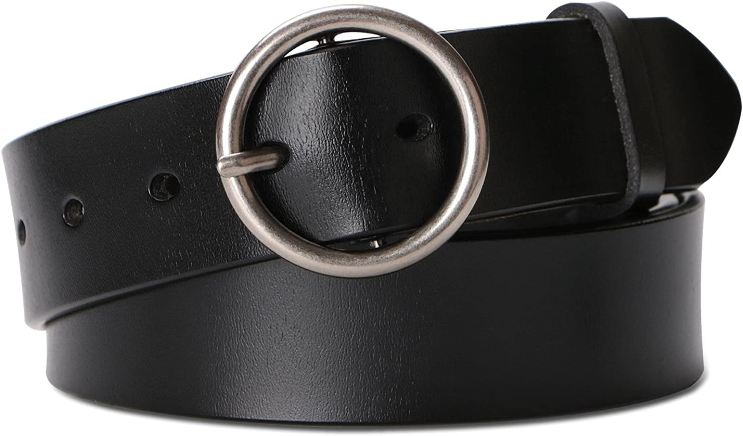 Fashion Women Leather Belt for Dresses Jeans Pants with Classic round Buckle by SUOSDEY… Apparel & Accessories > Clothing Accessories > Belts SUOSDEY 01-black/Silver Buckle Suitable for 40"-44" Waist 