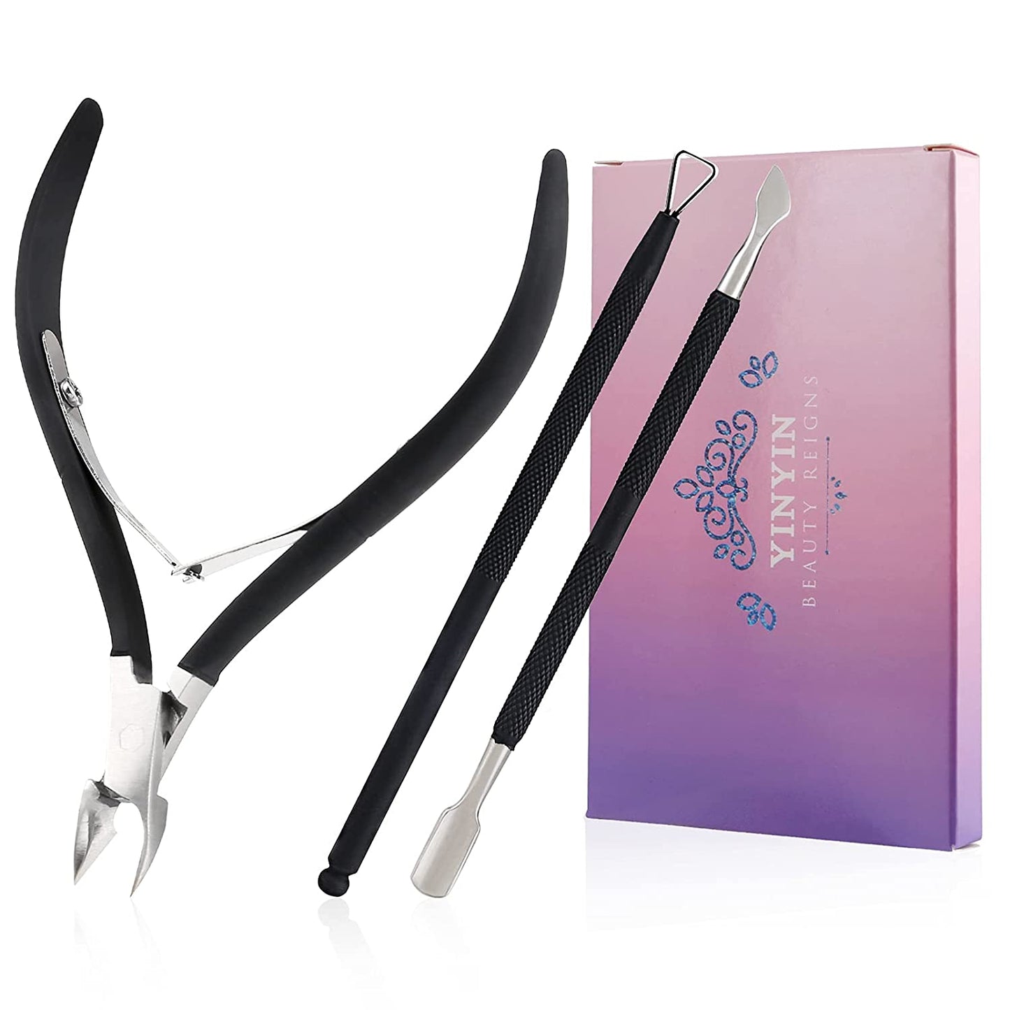 Cuticle Trimmer with Cuticle Pusher -YINYIN Cuticle Remover Cuticle Nippers Professional Stainless Steel Cuticle Pusher and Cutter Clippers Durable Pedicure Manicure Tools for Fingernails and Toenails Health & Beauty > Personal Care > Cosmetics > Cosmetic Tools > Nail Tools YINYIN Black  