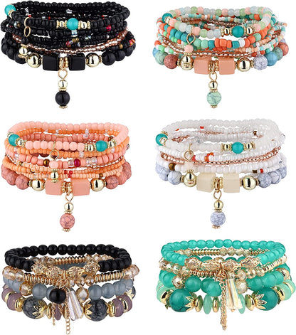 Jstyle Bohemian Stackable Bead Bracelets for Women 6 Sets Stretch Beaded Bracelets Multi-Color Boho Jewelry for Women Multilayer Bracelet Boho Apparel & Accessories > Jewelry > Bracelets Jstyle E:Multi Layer Colorful Beads Bracelets  