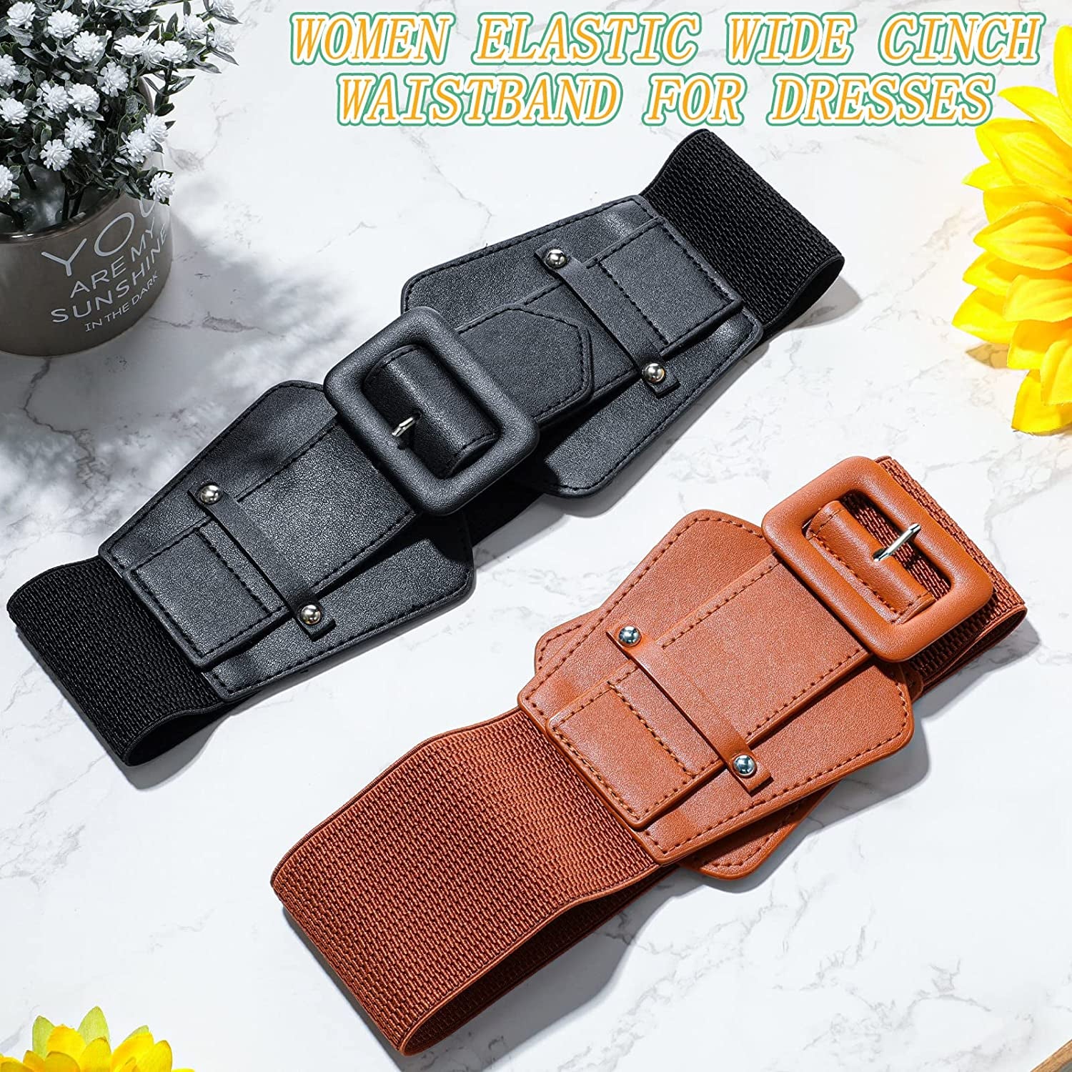 Women Wide Stretchy Cinch Belts Corset Belt Retro Chunky Buckle Belts Waist Belt Waistband for Dresses Coats Apparel & Accessories > Clothing Accessories > Belts Geyoga   