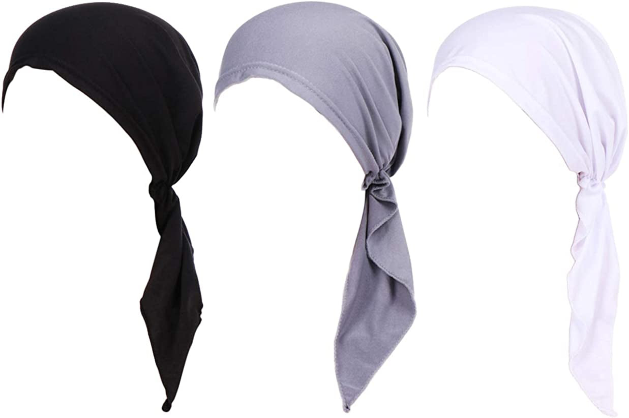 Summer Chemo Scarf Lightweight Silky Beanie Ruffle Cap Cancer Headwear for Womens Apparel & Accessories > Clothing Accessories > Headwear DancMolly Black+grey+whit  