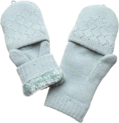 MIRMARU Women'S Knitted Fingerless Mitten Gloves with Flip Cover with Faux Fur Lining Apparel & Accessories > Clothing Accessories > Gloves & Mittens MIRMARU   