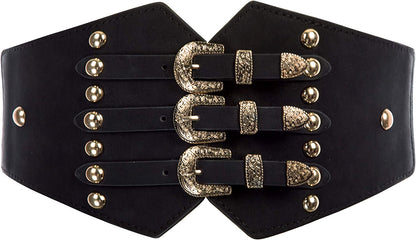 SCARLET DARKNESS Vintage Classic Cincher Wide Belt Elastic Leather Waist Belt Apparel & Accessories > Clothing Accessories > Belts Scarlet Darkness Black X-Large 