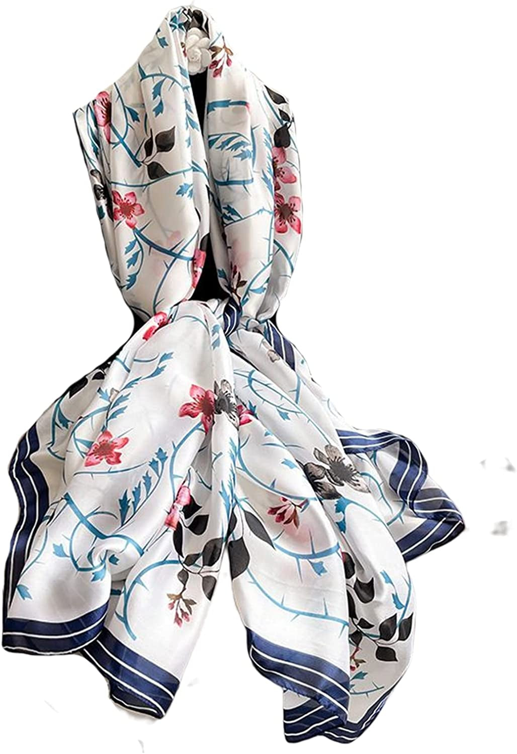Fashion Scarves 100% Silk Felling Scarf Long Lightweight Sunscreen Shawls Wrap for Women Hair Scarves Apparel & Accessories > Clothing Accessories > Scarves & Shawls Aufeel Blue Beauty  