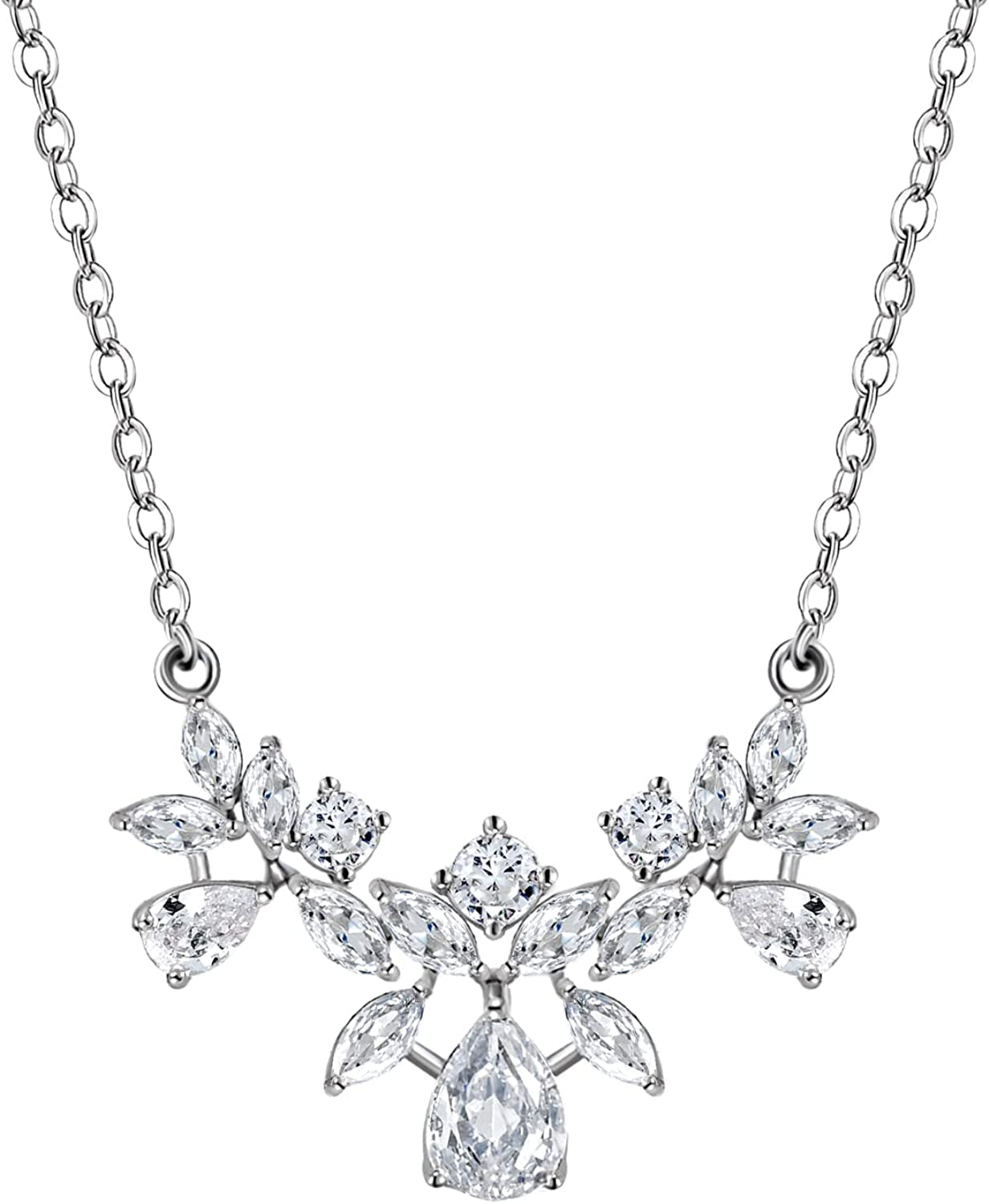 SWEETV Cubic Zirconia Wedding Bridal Backdrop Necklace for Brides, Crystal Dainty Back Necklace, Body Chain Jewelry for Women Prom Apparel & Accessories > Jewelry > Necklaces SWEETV 03. Silver  