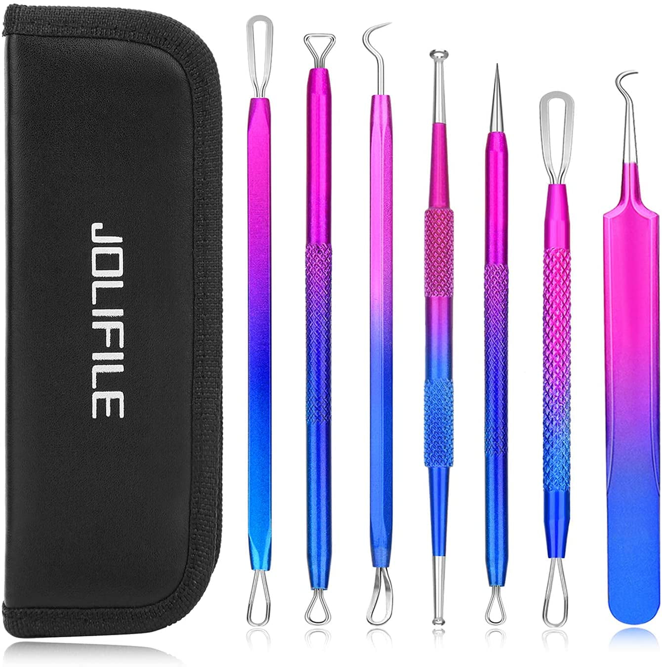 Blackhead Remover Tool,Jolifile 7Pcs Pimple Popper Tool Kit, Acne Extractor Tools with Tweezers,Removal Whitehead Comedone Tool Set for Facial Nose Care-Black Health & Beauty > Personal Care > Cosmetics > Cosmetic Tools > Skin Care Tools JOLIFILE 7Pcs  