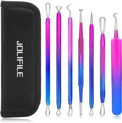 Blackhead Remover Tool,Jolifile 7Pcs Pimple Popper Tool Kit, Acne Extractor Tools with Tweezers,Removal Whitehead Comedone Tool Set for Facial Nose Care-Black Health & Beauty > Personal Care > Cosmetics > Cosmetic Tools > Skin Care Tools JOLIFILE 7Pcs  