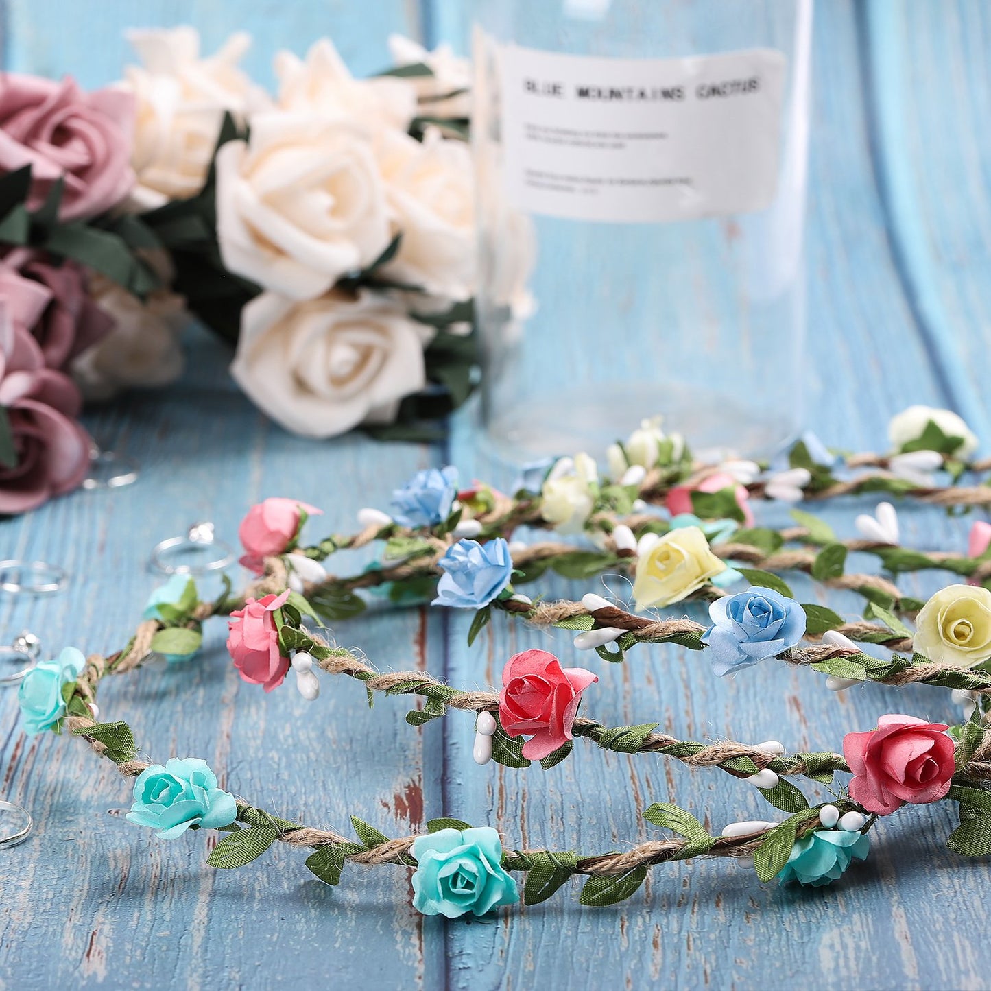 Whaline 4 Pcs Flower Crown Floral Wreath Headband Floral Garland Headbands Bohemian Style Headdress for Wedding Bride Bridal Headwear Party Festivals Hair Accessories (4 Color) Apparel & Accessories > Clothing Accessories > Headwear Whaline   