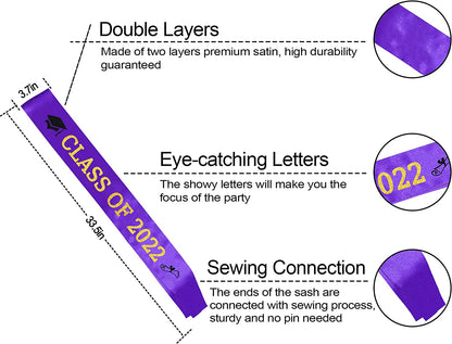 Purple “Class of 2022” Graduation Sash | Gold Glitter Letter Graduate Satin Sash | Funny Graduation Gifts for Boy or Girl| 2022 Graduation Celebration Party Supplies Apparel & Accessories > Clothing Accessories > Sashes Partyprops   