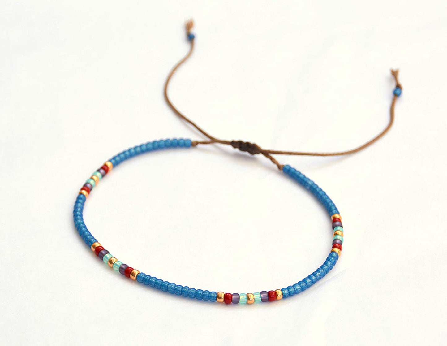Beaded Anklet for Women, Unique Boho Bohemian Hippie Native American Beach Waterproof Anklet, Blue Gold Colorful, Handmade by Tribes Apparel & Accessories > Jewelry > Anklets Tribes by Sara K   
