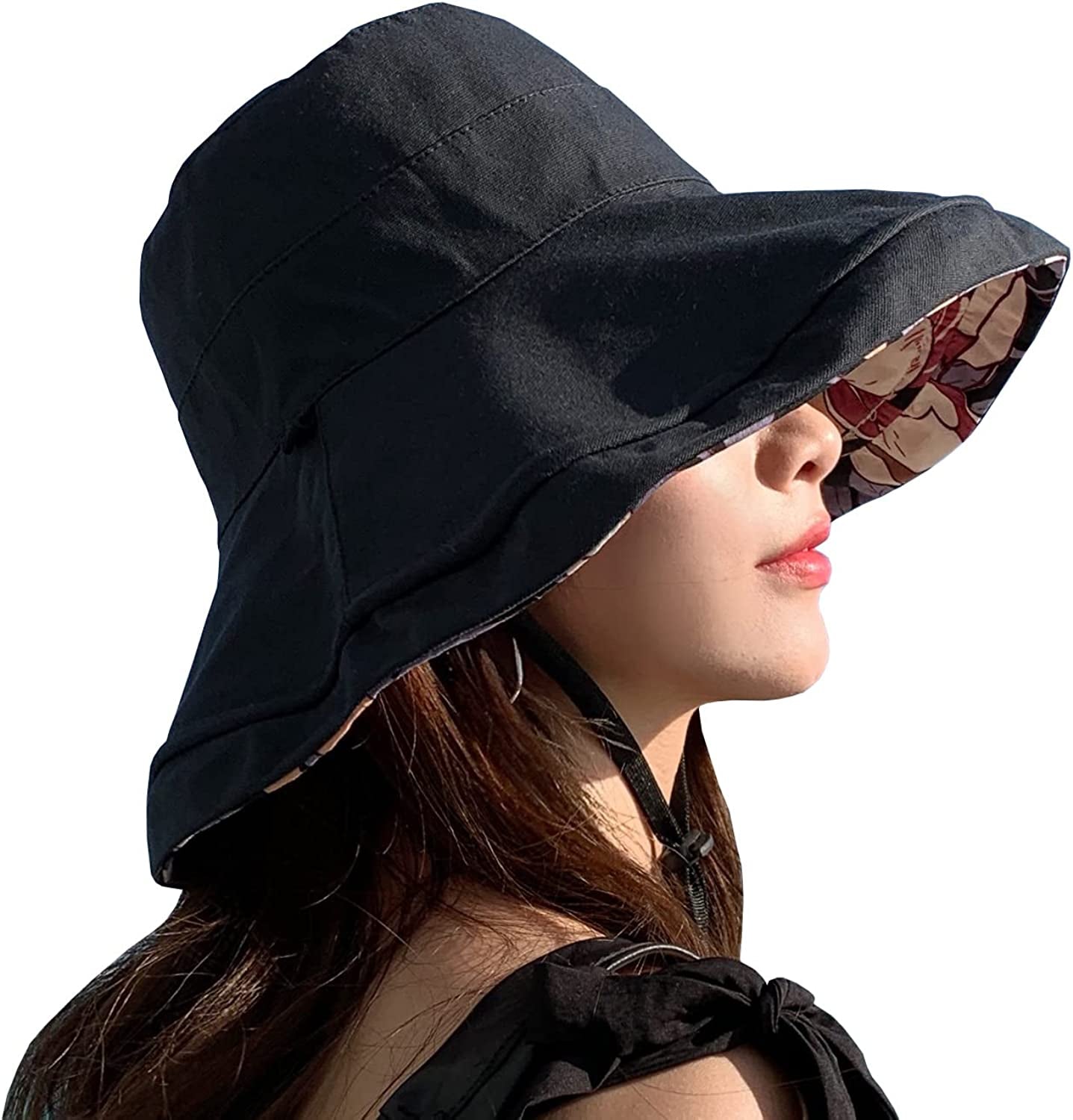 Farodor Women'S Packable Reversible Bucket Hat UV Sun Protection Wide Brim Summer Beach Cap Apparel & Accessories > Clothing Accessories > Hats FaroDor 4black  