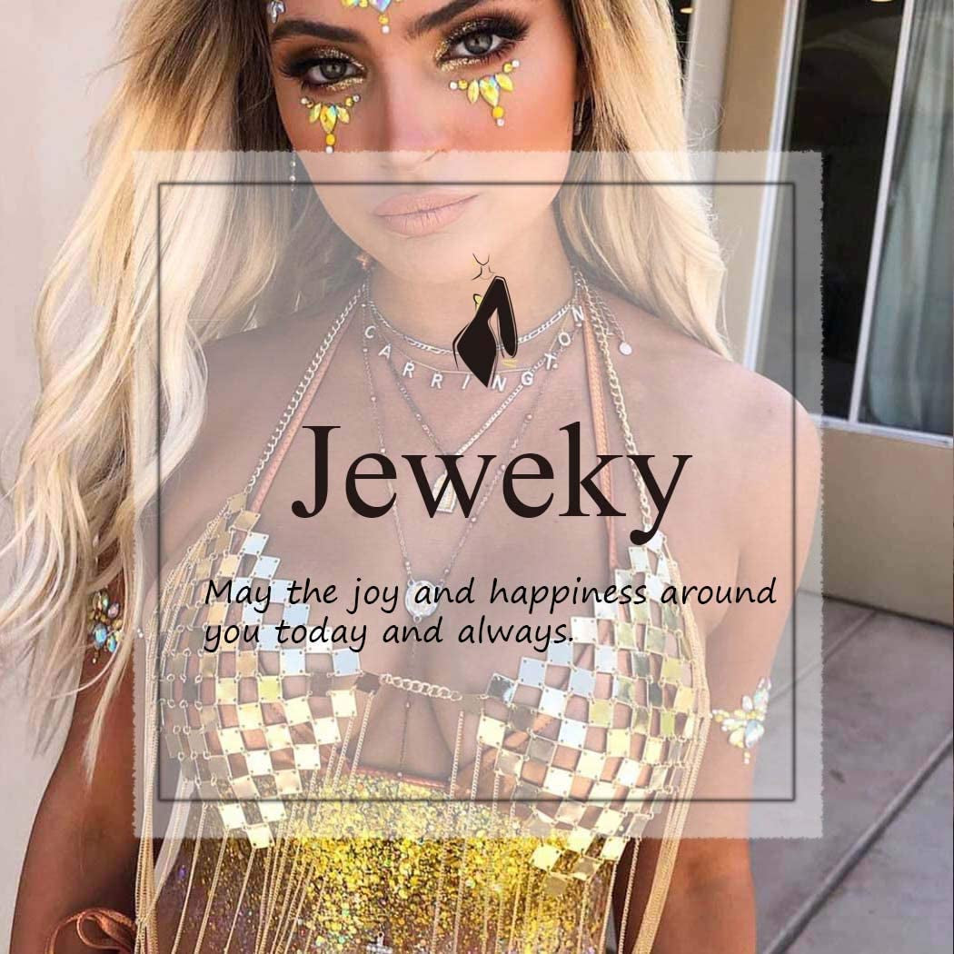 Jeweky Crystal Bra Chain Silver Sparkly Crop Top Body Chains Sexy Beach Nightclub Rave Bikini Chest Accessories Jewelry for Women and Girls Apparel & Accessories > Jewelry > Body Jewelry Artist Unknown   