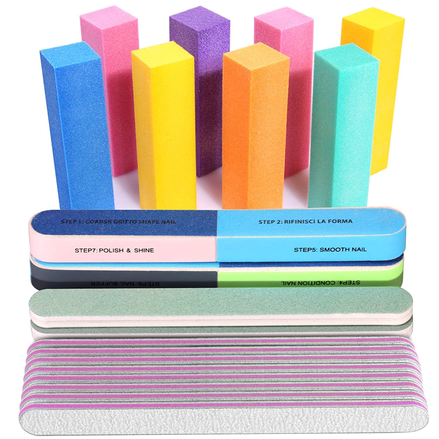 Nail Files and Buffers, FANDAMEI 20PCS Professional Manicure Tools Kit. Rectangular Nail Buffer Block & 100/180 Grit Nail File, 7 Way Nail File & Nail Polishing Buffer. Nail Care File Buffer Tool Health & Beauty > Personal Care > Cosmetics > Cosmetic Tools > Nail Tools FANDAMEI Purple  