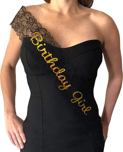 Birthday Girl Lace Sash - Great for Sweet 16, 18Th, 21St, 30Th, 40Th Birthday Parties Apparel & Accessories > Clothing Accessories > Sashes Girlz Nights Black & Gold  