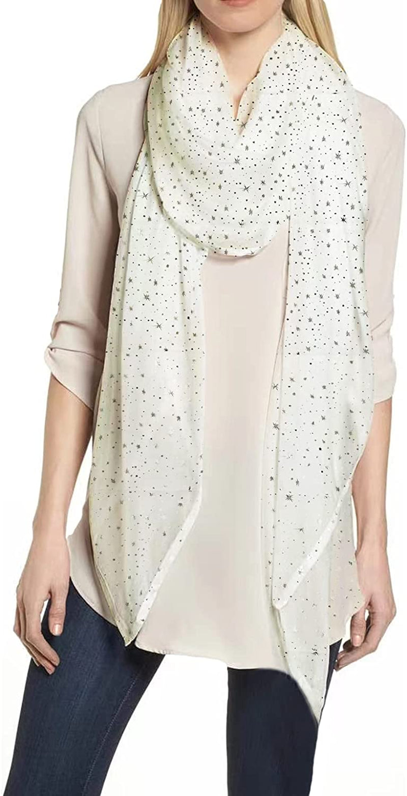 Lina & Lily Silver Gold Glitters Shimmer Foil Stars Women Scarf Shawl Wrap Apparel & Accessories > Clothing Accessories > Scarves & Shawls Lina & Lily White (Silver Stars)  