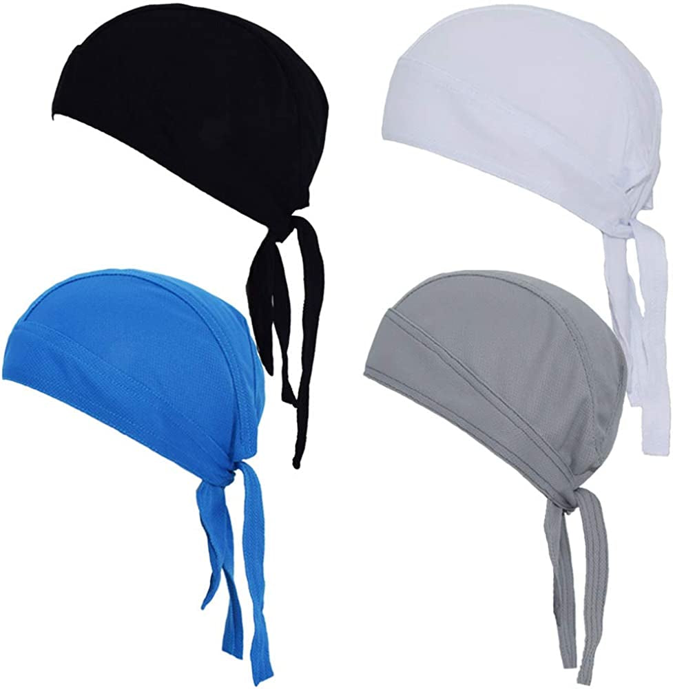 Sweat Wicking Doo Rag Cooling Dew Rag Helmet Liner Hat Large Motorcycle Head Wrap Bandana Skull Caps for Men and Women Apparel & Accessories > Clothing Accessories > Bandanas & Headties JHYWELL Black,white,gray,us Blue  