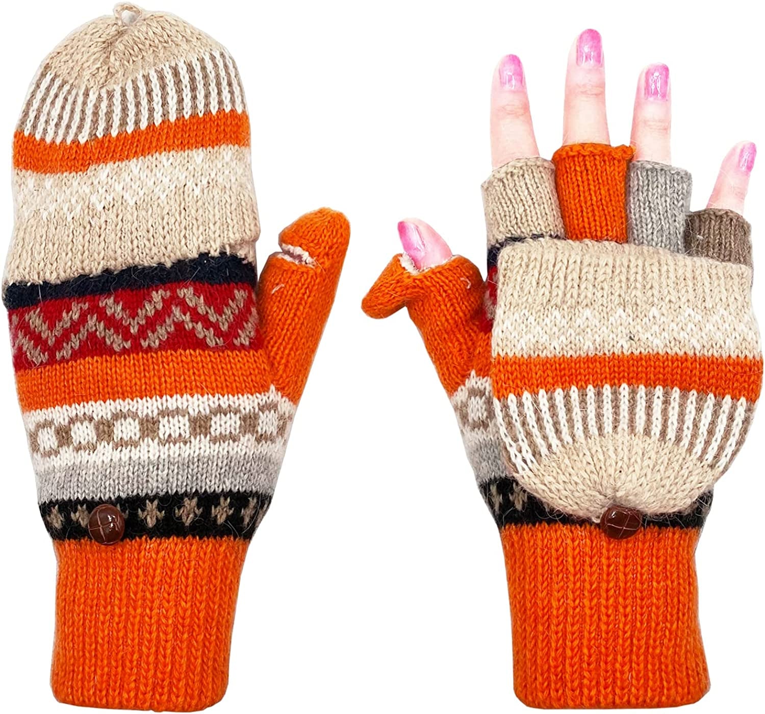 Beurlike Women'S Winter Gloves Warm Wool Knitted Convertible Fingerless Mittens Apparel & Accessories > Clothing Accessories > Gloves & Mittens Beurlike Zfleece Orange  