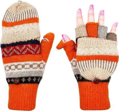 Beurlike Women'S Winter Gloves Warm Wool Knitted Convertible Fingerless Mittens Apparel & Accessories > Clothing Accessories > Gloves & Mittens Beurlike Zfleece Orange  