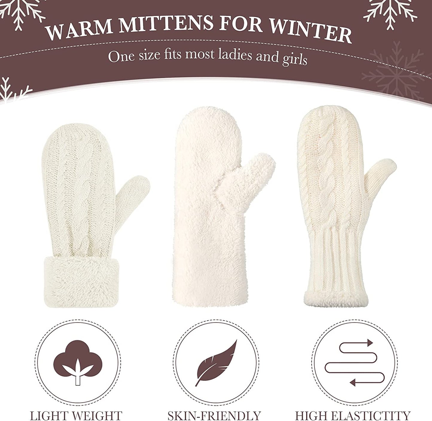 SATINIOR 3 Pairs Women'S Winter Knit Mittens Gloves Warm Soft Lining Gloves Thick Wool Gloves for Winter Cold Weather,Adult Size Apparel & Accessories > Clothing Accessories > Gloves & Mittens SATINIOR   